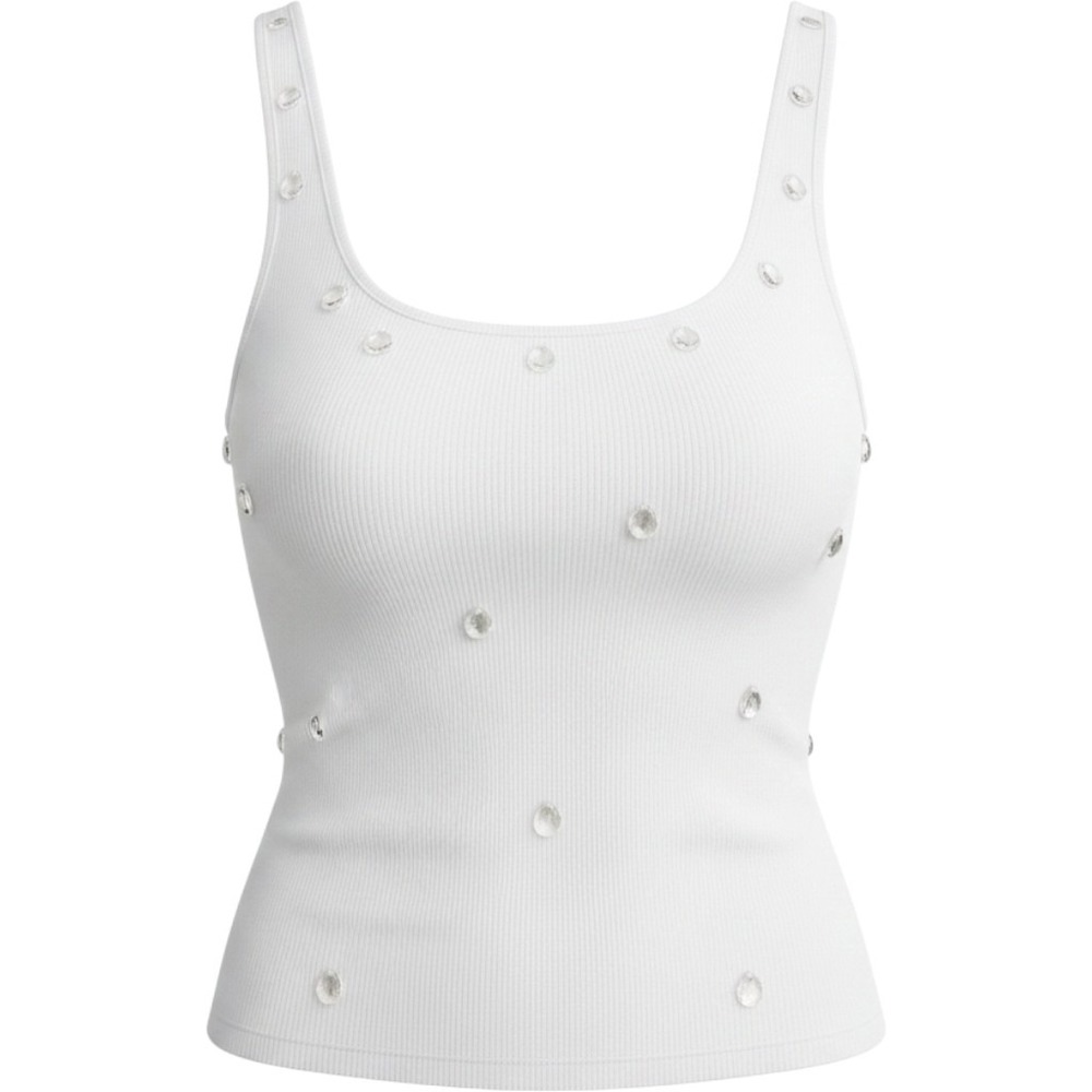 White Fox Boutique Ribbed Crystal Teardrop Tank Top White Size M NWOT